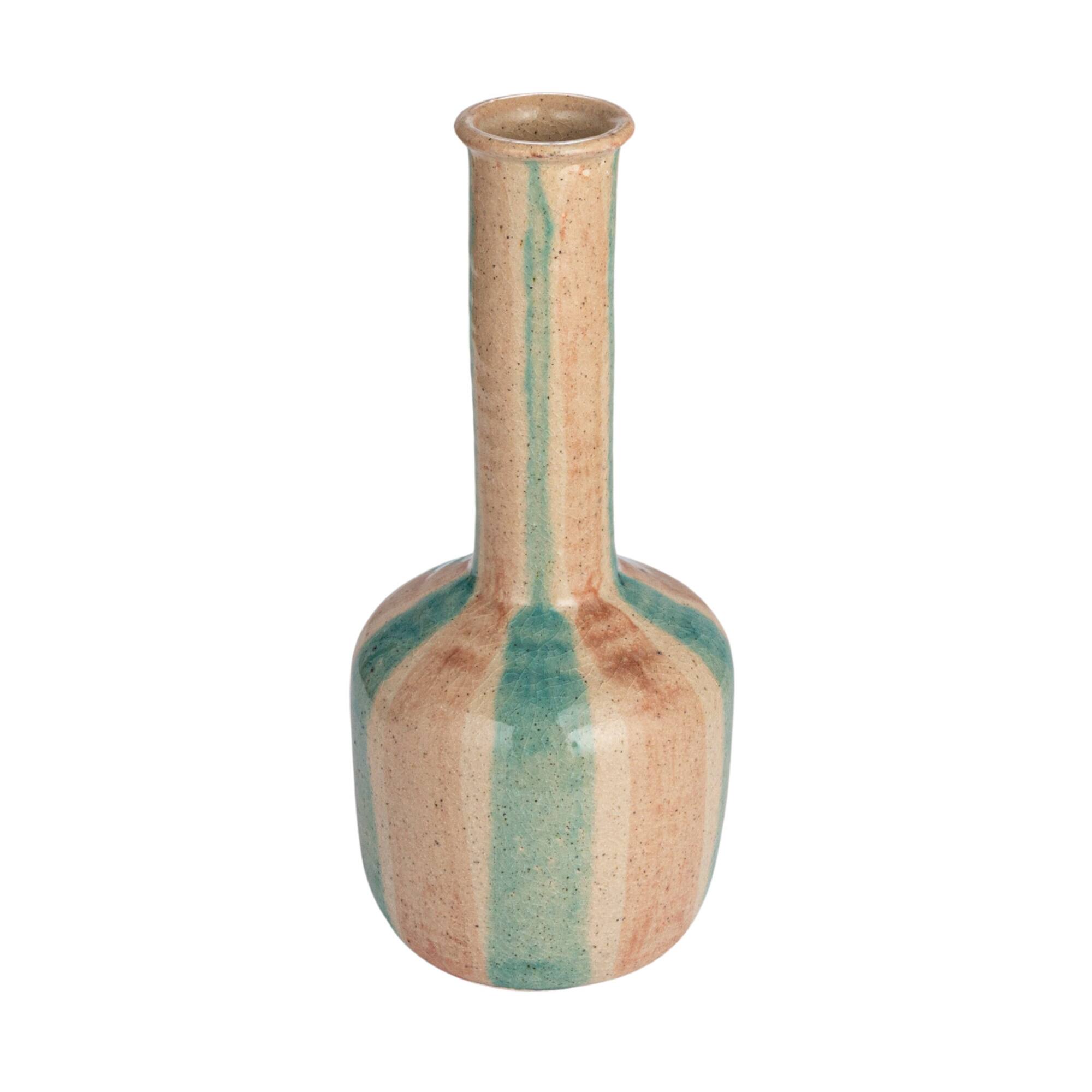 Hello Honey® 14" Blue & Maroon Hand-Painted Crackle Glaze Terra Cotta Vase with Tall Neck
